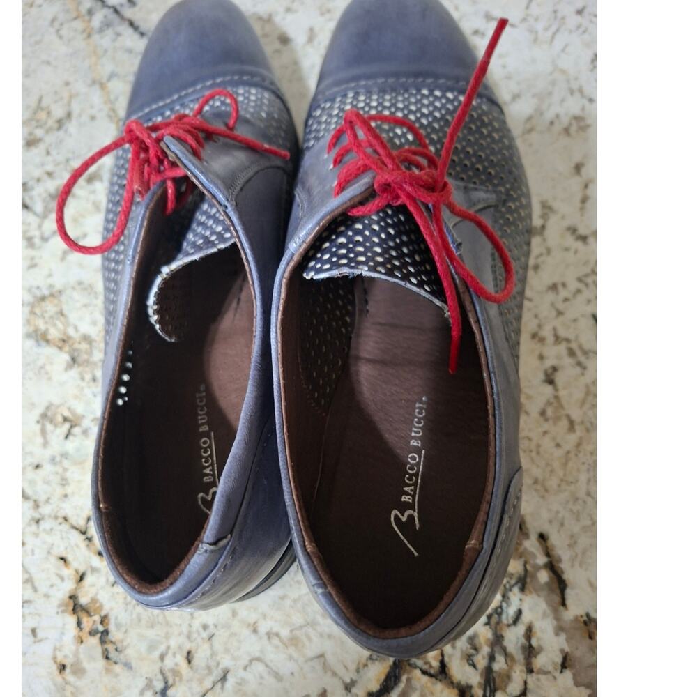 Bacco Bucci Men's Shoes Oxford Blue w/ Red Laces Sz 11 Leather - Picture 4 of 7